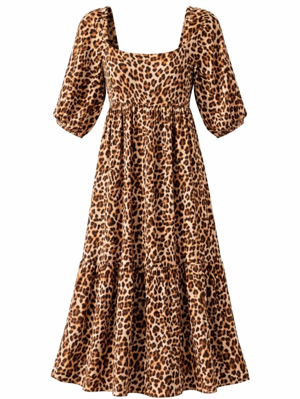 Primark Leopard Print Midi Dress | Size US 10 / EU 42 | Puff Sleeve Flowy Dress